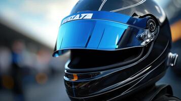 A helmet with blue visor on it photo