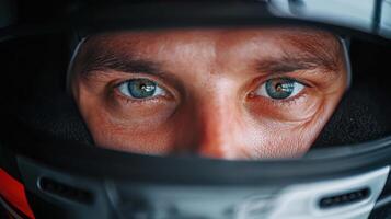 Close up of a man in a racing helmet photo