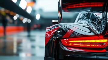 The rear end of a red and black sports car photo