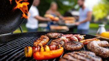 A group of people are cooking on a grill photo