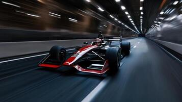 A racing car driving through a tunnel photo