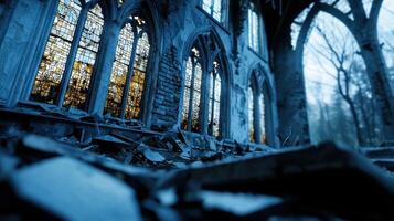 Abandoned church ruins in the dark photo