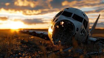 A plane is on the ground with its nose missing photo