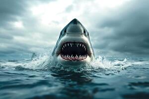 Great white shark with open mouth and open jaws photo