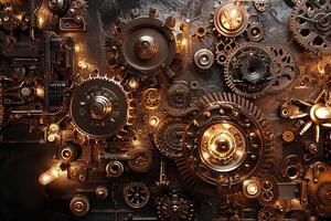Steampunk background with gears and lights photo