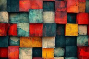 A colorful wall made of blocks with different colors photo
