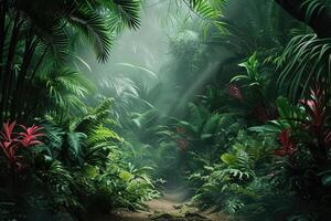 A jungle scene with a path through the jungle photo