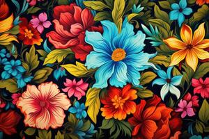 A colorful floral pattern on a black background photo