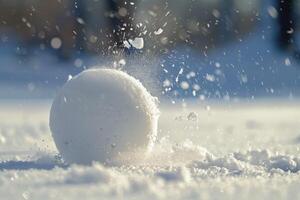 A white ball is sitting on the snow photo