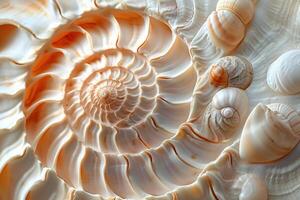 A close up of a shell with many shells photo