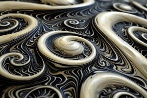 A close up of a black and white swirl pattern photo