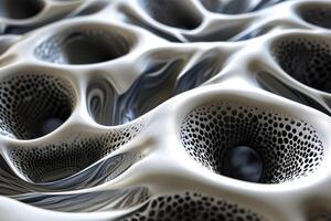 A close up of a black and white image of a black and white pattern photo