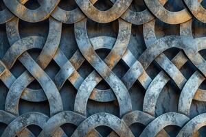 A close up of a metal wall with a pattern of celtic knots photo