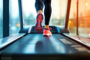 A person running on a treadmill in a gym photo