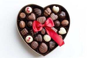 Valentine's day heart shaped box of chocolates with red ribbon photo