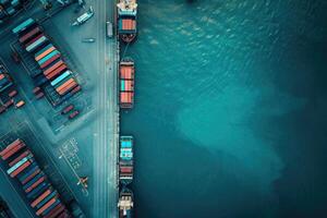 Aerial view of cargo containers at port photo