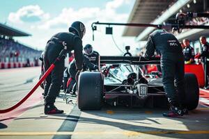 A man is working on a race car photo
