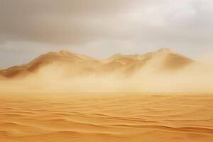 Sandstorm in the desert with mountains in the background photo