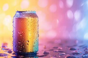 A can of beer on a colorful background photo