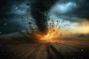 Tornado in the sky with a large cloud of smoke photo