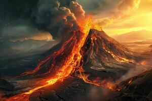 An image of a volcano with lava and smoke coming out of it photo