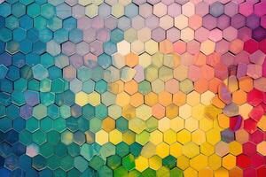 A colorful hexagon pattern on a wall photo