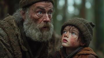The old man and the boy in the woods photo