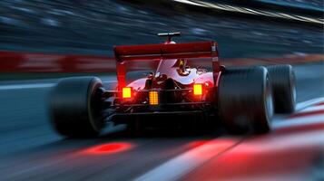 A racing car is speeding down the track photo