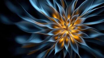 A flower with a dark background and blue and yellow petals photo