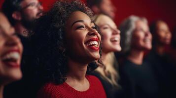 A group of people are smiling and laughing photo