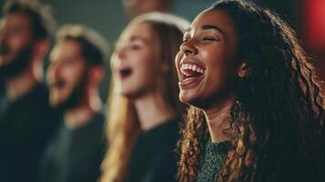 A group of people singing together photo