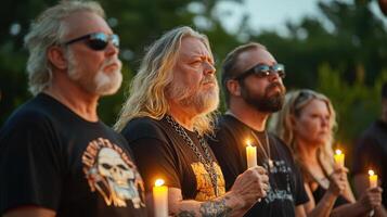 A group of men holding candles at a vigil photo