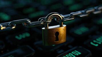 A padlock is attached to a chain photo