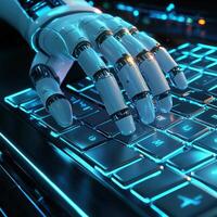 A robot hand is on a keyboard photo