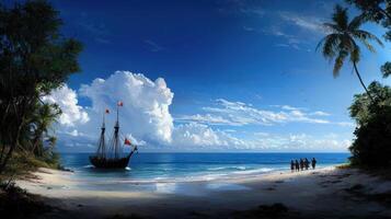 A painting of a ship on the beach photo