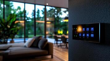 A modern home with a smart home control panel photo