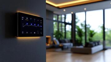 A modern home with a smart thermostat photo