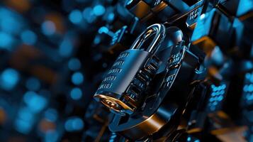 A lock and a padlock on a blue background photo