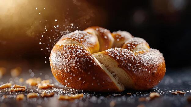 A pretzel with sugar sprinkled on it photo