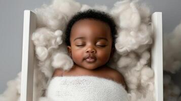 A baby is sleeping in a white blanket photo