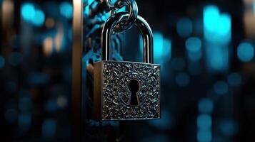 A lock with a keyhole on a blue background photo