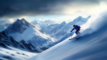 A person riding skis down a mountain slope photo