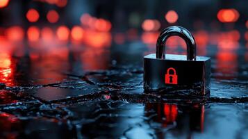 A padlock on the ground with red lights photo