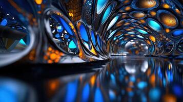 A futuristic tunnel with many colorful lights photo