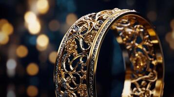 An ornate gold bracelet with diamonds photo