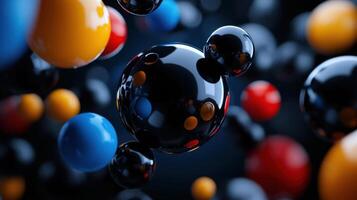 A bunch of colorful spheres are floating in the air photo
