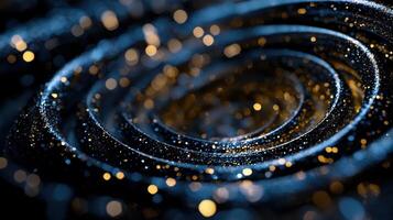 A spiral of light and dark blue and gold colors photo
