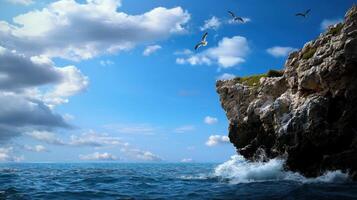 The sky is blue and the ocean is calm photo