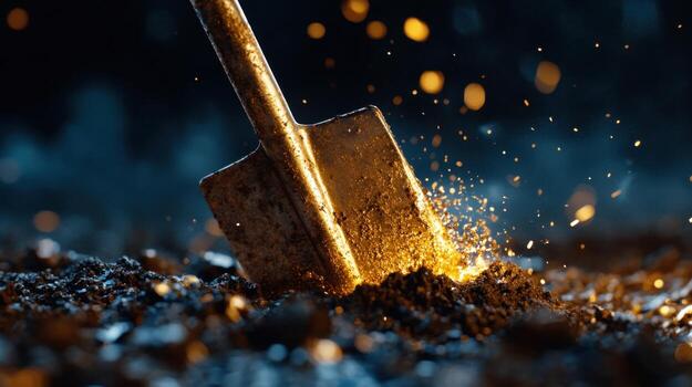 A shovel is digging into the ground photo