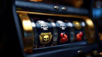 A slot machine with skulls and cherries on it photo
